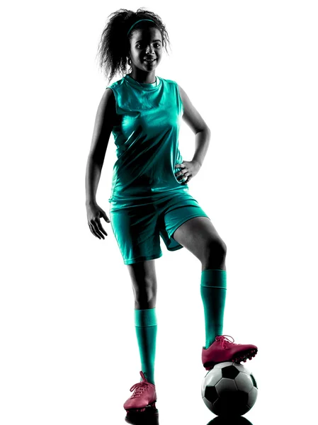 Tiener meisje voetbal speler geïsoleerde silhouet — Stockfoto