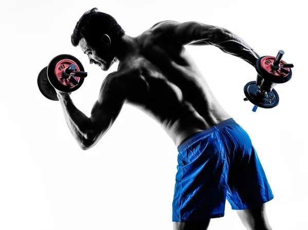 Man exercising fitness weights silhouette — Stock Photo, Image