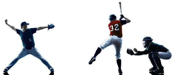 Erkekler Beyzbol oyuncular siluet izole — Stok fotoğraf