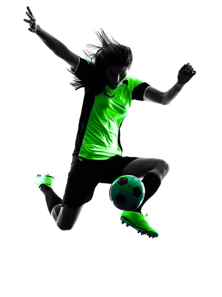 Mulher jogador de futebol silhueta isolada — Fotografia de Stock
