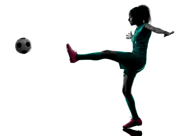 Teenager girl soccer player isolated silhouette — Stock Photo, Image