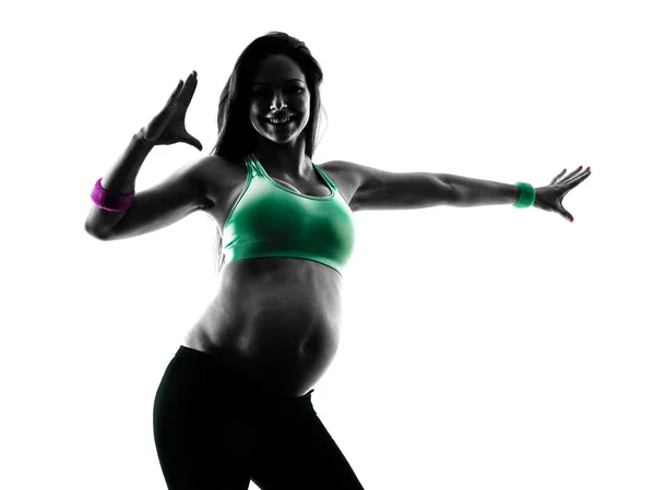 Schwangere trainiert Silhouette — Stockfoto