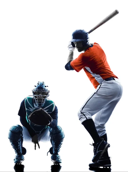 Mannen honkbal spelers silhouet geïsoleerd — Stockfoto