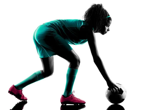 Teenager girl soccer player isolated silhouette — Stock Photo, Image