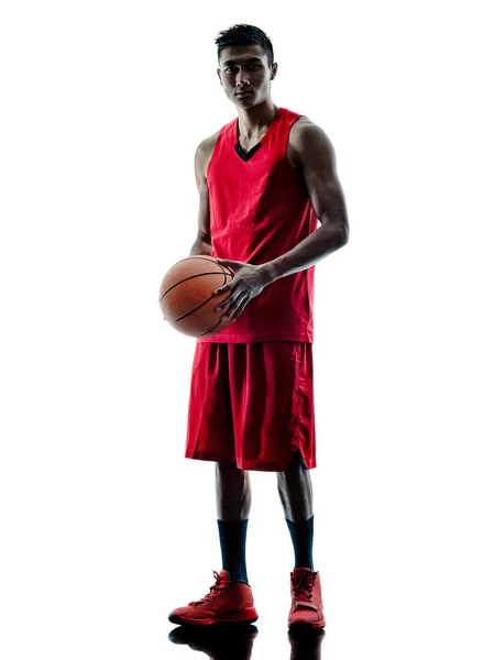 Чоловік баскетболіст ізольований силует — стокове фото