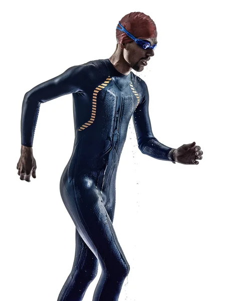Muž triatlon ironman atlet plavci běží — Stock fotografie