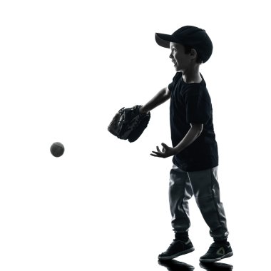 Çocuk oyun beysbol oyuncular siluet izole