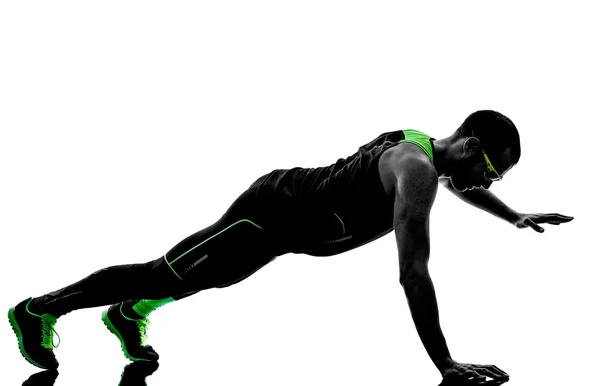 Man push ups exercises fitness silhouette — Stock Photo, Image