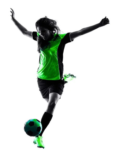 Vrouw voetbal speler geïsoleerde silhouet — Stockfoto