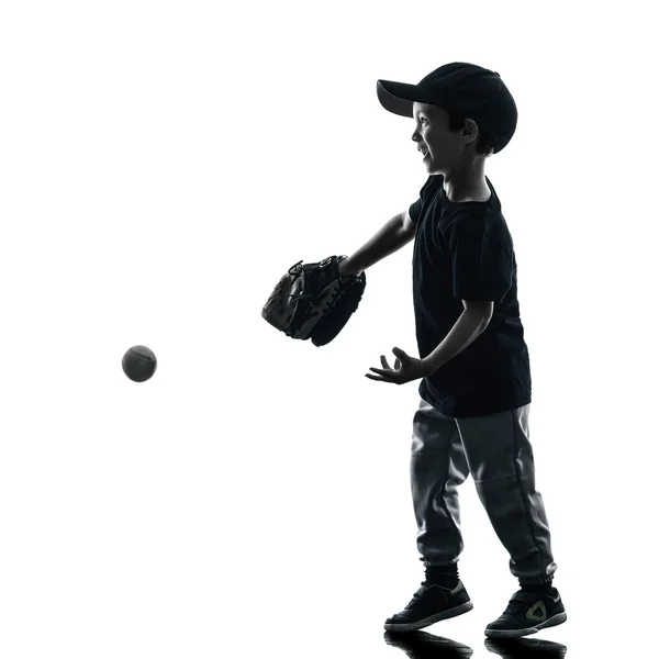 Niño jugando softbol jugadores silueta aislado —  Fotos de Stock