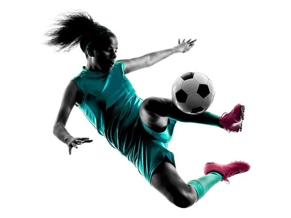 Adolescent fille enfant footballeur isolé silhouette — Photo