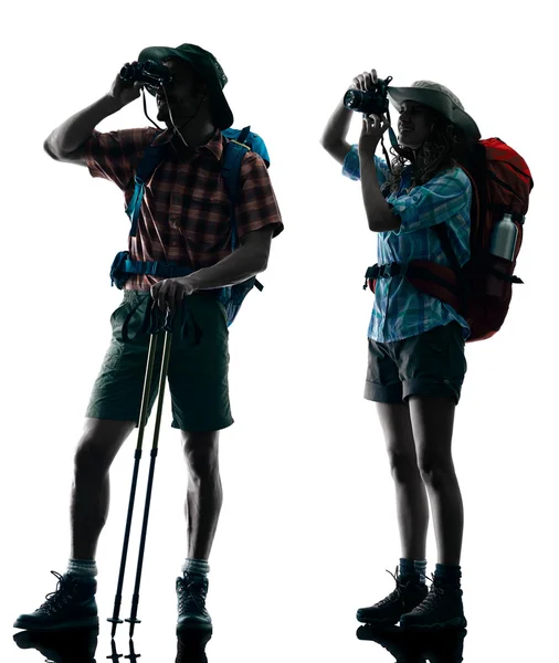 Couple trekker silhouette Photographing — Stock Photo, Image