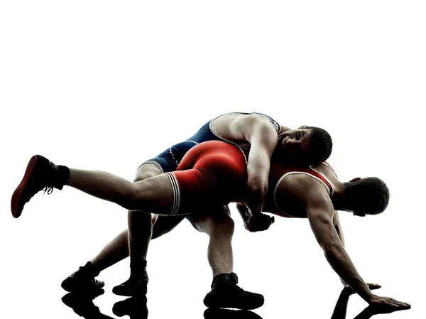 Wrestlers wrestling men isolated silhouette — Stock Photo, Image