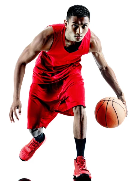 Man basketbal speler geïsoleerde silhouet — Stockfoto