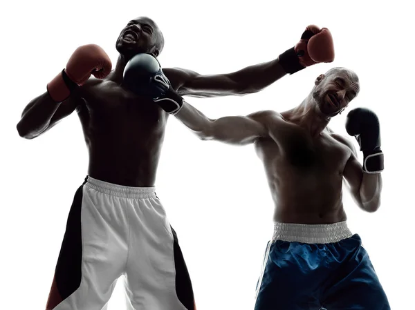 Men boxers boxing isolated silhouette — Stock Photo, Image