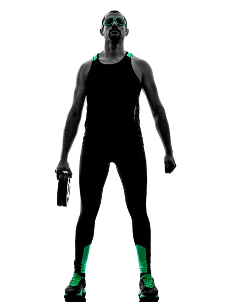 Homem crossfit disco de peso exercícios silhueta — Fotografia de Stock