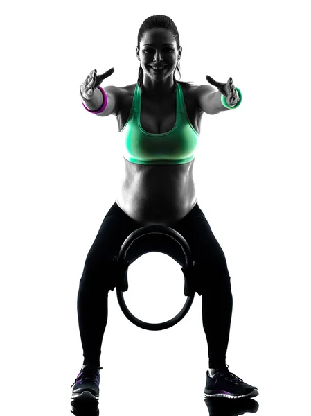 Pregnant woman fitness exercises silhouette — Stock Photo, Image