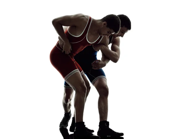 Wrestlers wrestling men isolated silhouette — Stock Photo, Image