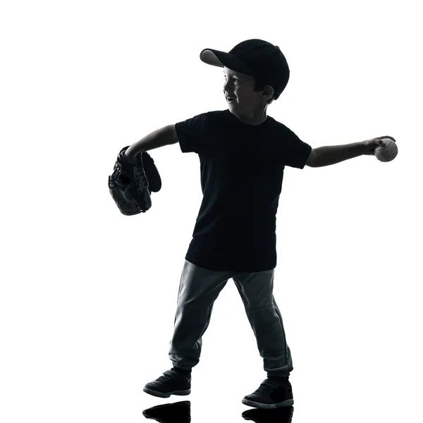 Kind spelen softbal spelers silhouet geïsoleerd — Stockfoto