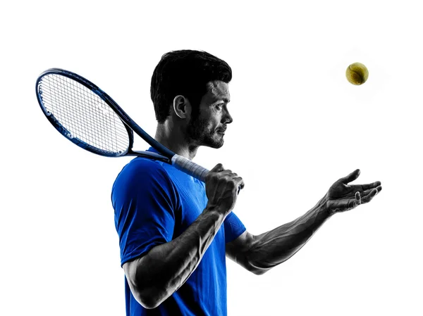 Man silhouette playing tennis player — Stock Photo, Image