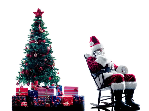 Santa claus telefoner silhouette isolerade — Stockfoto