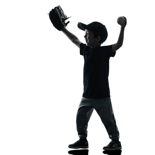 Kind spelen softbal spelers silhouet geïsoleerd — Stockfoto