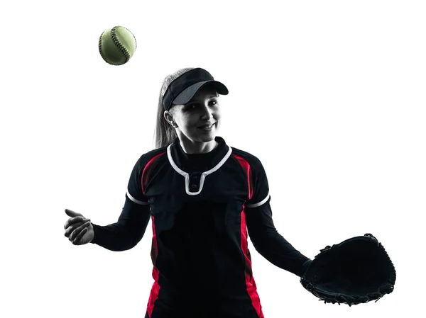 Mulher jogando softball — Fotografia de Stock