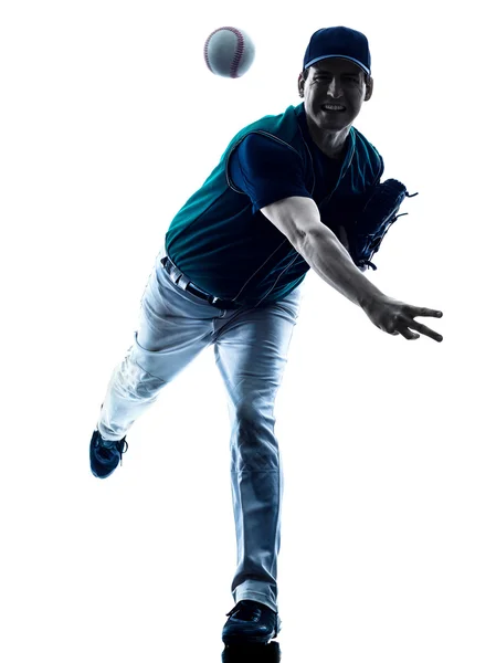 Sylwetka gracza baseballu mężczyzna na białym tle — Zdjęcie stockowe
