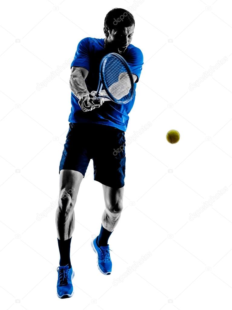 man silhouette playing tennis