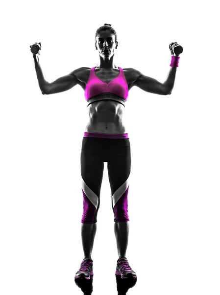 Vrouw fitness gewichten oefeningen silhouet — Stockfoto