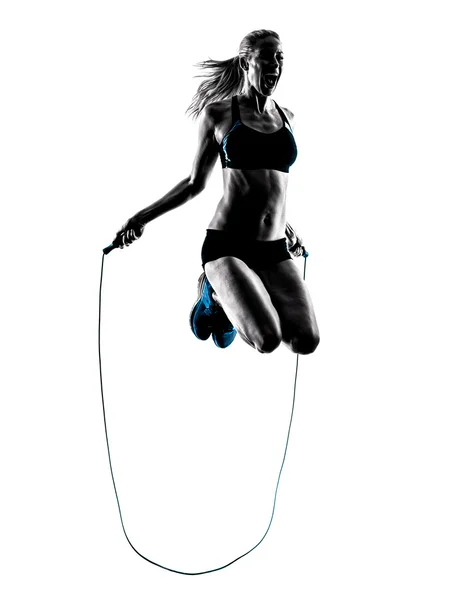 Femme corde sautante exercices silhouette — Photo