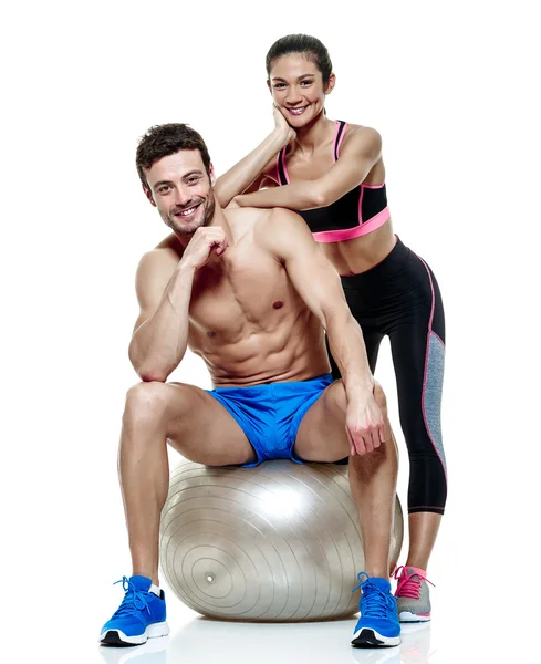 Pareja hombre y mujer ejercicios de acondicionamiento físico aislado Imagen de archivo