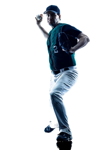 Sylwetka gracza baseballu mężczyzna na białym tle — Zdjęcie stockowe