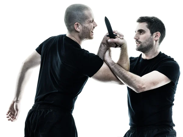 Hombres krav maga combatientes luchando aislado —  Fotos de Stock