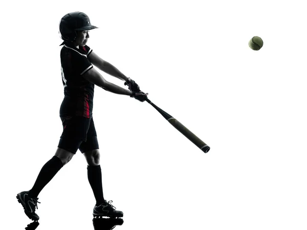 Kvinna spela softball-spelare silhouette isolerade — Stockfoto