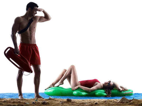 Couple lifeguards on the beach — Stock Photo, Image
