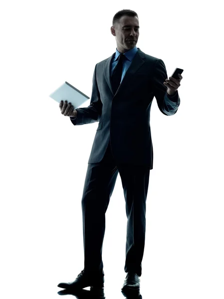 Business man digitale tablet telefono isolato — Foto Stock