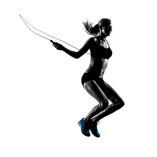 Femme corde sautante exercices silhouette — Photo