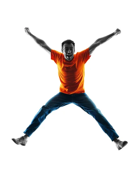 Mann springt glücklich Silhouette isoliert — Stockfoto
