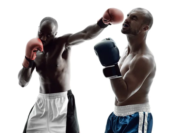 Men boxers boxing isolated silhouette — Stock Photo, Image