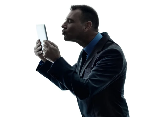 Homem de negócios tablet digital isolado — Fotografia de Stock