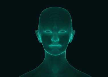 Kadın modelin başı - 3D illüstrasyon - ön görünüm