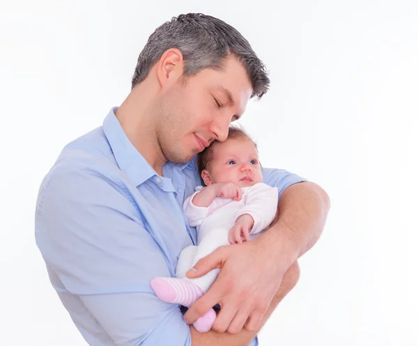 Tired fatherhood with baby — Stock Photo, Image