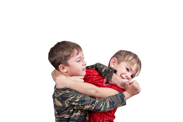 White Isolated Background Two Sportsmen Perform Self Defense Techniques — Stock Photo, Image