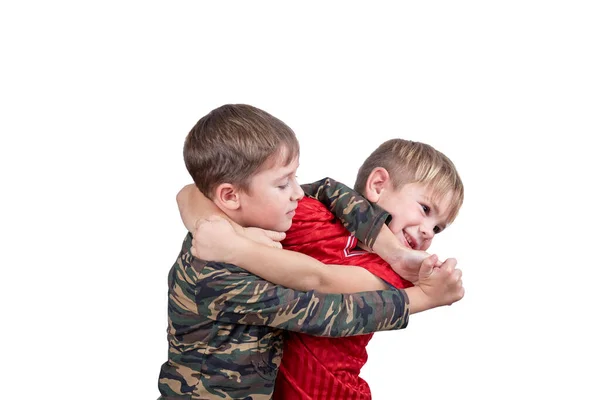 Two Boy Athlete Training Grip Release Technique White Isolated Background — Stock Photo, Image