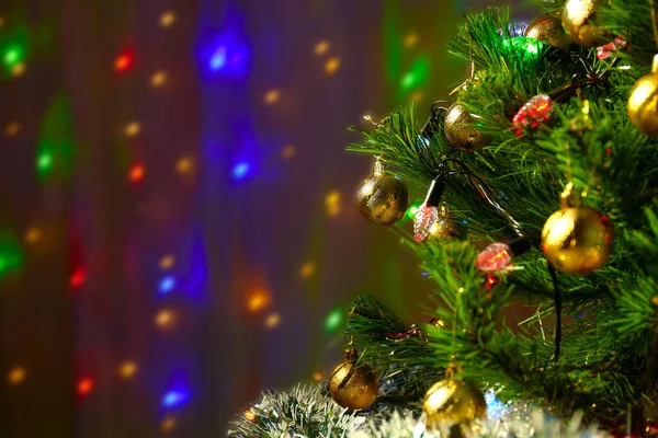 Decorated Christmas Green Tree Semi Blurred Background Bright Lights — Stock Photo, Image