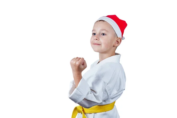 Little Sportsman Santa Hat Beats Punch — Stock Photo, Image