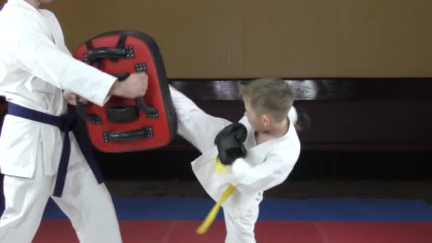 Kicking Punches Arms Athlete Beats Red Simulator — Stock Video