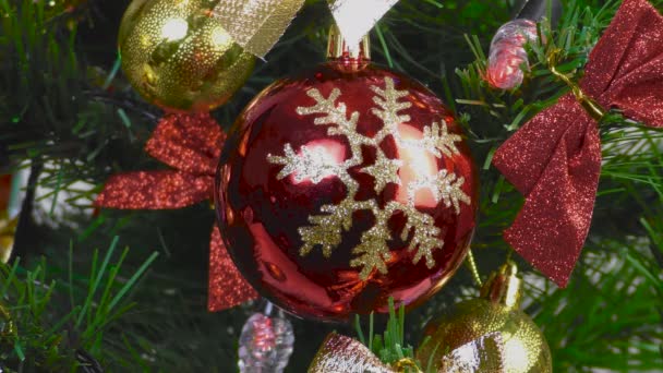 Közelkép Karácsonyi Játékok Zöld Karácsonyfa — Stock videók