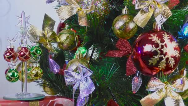 Uma Pequena Árvore Natal Está Presente Perto Uma Grande Árvore — Vídeo de Stock